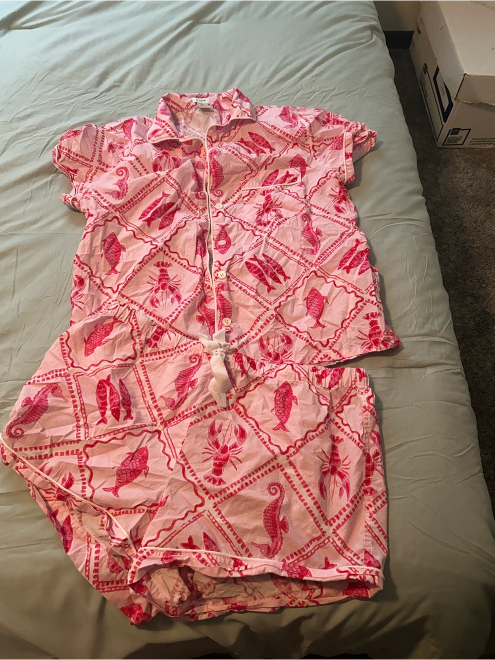 J. Crew Pink Printed Short Pajama Set with Sea Life Motif